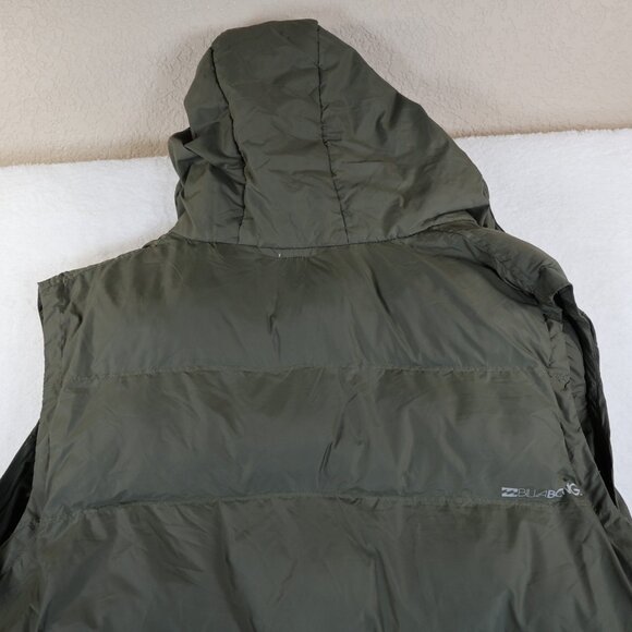 Billabong Y2K Chunky Puffer Hooded Green Vest Fleece Lined Heavyweight Dbl Zip L - Picture 11 of 12
